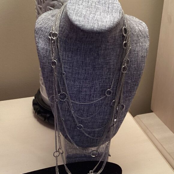 Silvertone 10 Strand Long Necklace - Picture 3 of 8